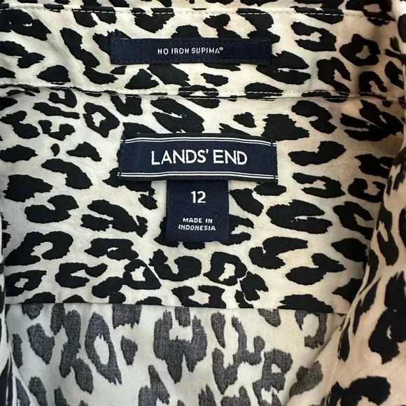 Lands' End Women's Leopard Print Button Up Long Sleeve Top Size 8 Medium No Iron - Picture 2 of 6